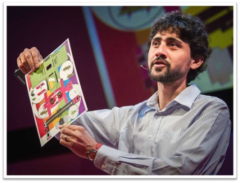 photo: Manu Prakash with a foldscope prototype